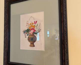 Framed Chinese Print Basket of flowers