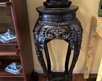 19th c. Chinese ornate stand with marble insert top
