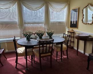 Set of 4 antique Dining chairs, Dining table, Avatar Pottery Calla Lilly bowls
