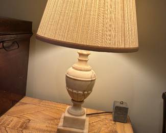 One of a pair urn-shaped alabaster lamps