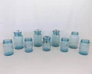 Lot of 9 Antique Ball Mason Jars, Some w/Lids