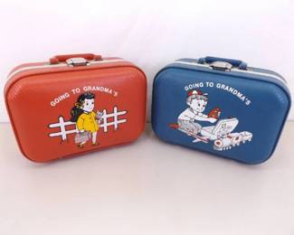 Vintage Boy and Girl Grandma and Grandpas House Suitcases