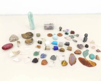 Lot of Semi Precious etc. Stone Pendants, Fossils, etc.