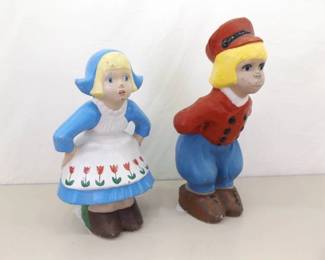 2 SOLID Concrete 21" Holland/Denmark Boy and Girl Garden Statues