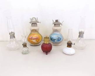 Lot of Various Vintage Glass Oil Lamps