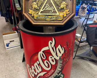 Coca Cola Iceman cooler and Blatz beer sign
