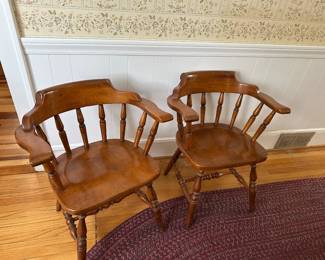 2 Vintage Sprague & Carleton Maple Captain’s Chairs - Excellent Condition