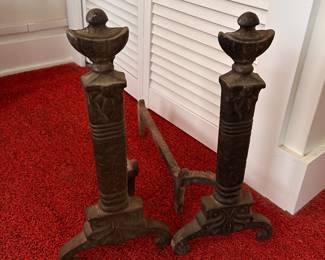 Antique Fireplace Andirons - Heavy Cast Iron