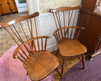 2 Vintage Sprague & Carleton Maple Windsor Back Chairs - Excellent Condition