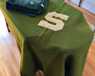 Vintage 1950's Large MSU Wool Blanket with White Trim and "S" Soft MSU Blanket with Small Logo in Corner