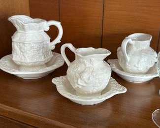 Vintage - Lefton's Renaissance Mini Pitcher and Bowl Sets, Featuring Raised Cherub, Grapevines and Grape Motifs. Made in Japan. Circa 1965