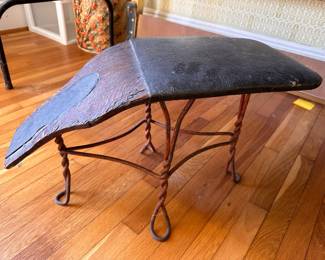 Vintage 1800's Shoe Fitting Stool/Shoe Shine Stand with Leather Seat and Cast Iron Twisted Base