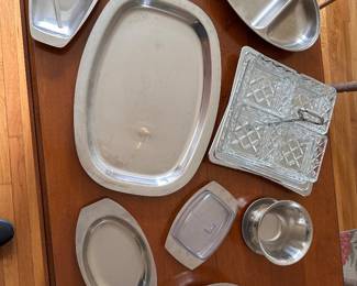 Misc. Stainless Steel Dishes, Bowls, Butter Dish, Tray and Relish Dishes