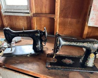 Beautiful Singer Model 66 “RED EYE” Sewing Machine - No Motor, No Cabinet Birthday: April 15, 1914 plus a "NEW HOME" Sewing Machine