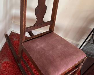 Small Wood Rocking Chair with Purple Velvet Seat Cover