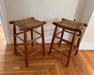2 Wood and Straw Stools