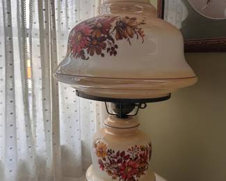 Vintage Floral Parlor Hurricane Lamp, often referred to as a "Gone With The Wind" lamp Nostalgic Victorian Styling from 1970s. 25" inches tall.