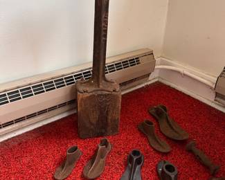 Vintage Cobbler Stand with 7 Cast Iron Lasts “Foot-Shaped Forms”