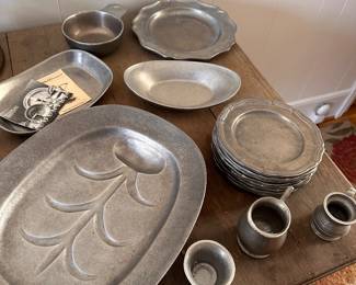 Wilton Armetele Pewter dishes - Meat Platter, Vegetable Dish, Bread Dish, 8 Small Bread Plates, Creamer, Small Mug, Toothpick Holder, Candle Snuffer