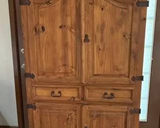Rustic Solid Wood Armoire Cabinet  Southwest Style w Iron Hardware