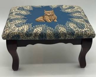 Cat Upholstered Footstool  Small Ottoman w Wood Legs