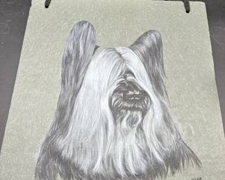 Signed Shih Tzu Slate Art  Hand Drawn Dog Plaque, Shirley Van Houten
