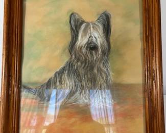 Signed Terrier Dog Portrait  Framed Original Painting Cairn Terrier Style