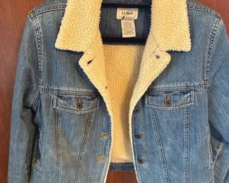 LL Bean Blue Jean Jacket With Fleece Petite M