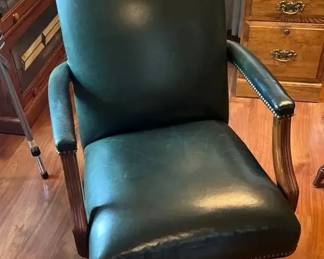 Green Leather Solid Wood Desk Chair