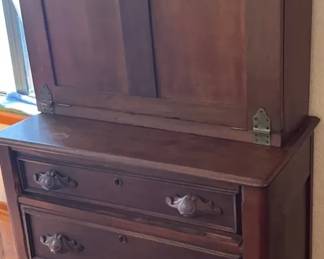 Vintage Solid Wood Secretary Desk w Drawers  Cabinet  Poughkeepsie NY Marked