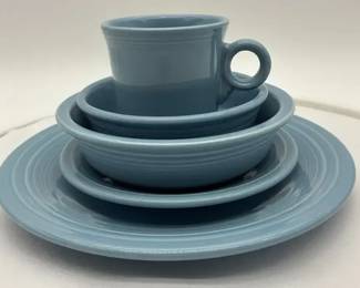 006 Fiestaware Blue Dinnerware Lot  Homer Laughlin Plates, Bowls  Cups