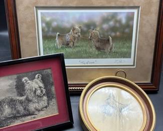 Framed Dog Artwork Lot  Tug of Love Print  Terrier Illustrations