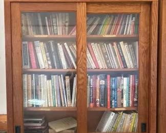 Wood Bookcase w Sliding Glass Doors  Display Cabinet Shelving
