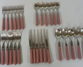 Vintage Stainless Flatware, Set Pink