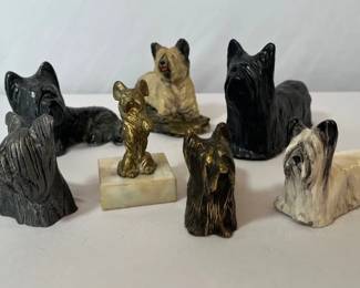 Brass, Bronze, Hand Signed Ceramic, Pewter Etc Terrier Figurines