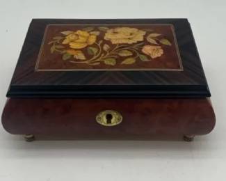 Collectible Sorrentostyle music jewelry box handcrafted in Italy, Intricate Floral Wood Inlay