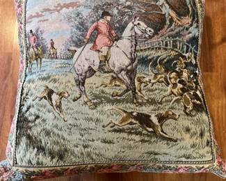 Equestrian Tapestry Throw Pillow  Horse  Rider Hunting Scene
