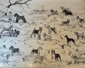 Dog Artwork Collection  Framed Breed Illustrations, Signed