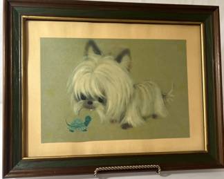 Framed Maltese Dog Artwork  Vintage Style Pet Portrait