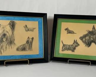 Framed Dog Sketch Art 2  Terrier Breed Drawings, Charcoal Style