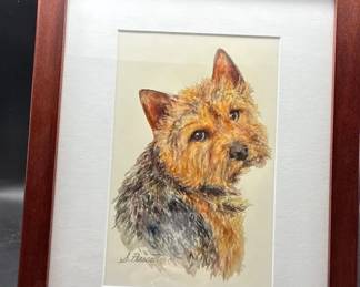 Signed Terrier Dog Portrait  Framed Original Style Artwork