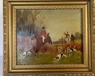 Framed Fox Hunt Scene  Equestrian Horse  Hound Wall Art