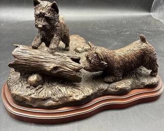 Scottie Dog Sculpture  Scottish Terrier Figurine Group on Base