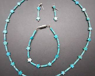 Star Cut Beaded Neclace, Bracelet, Drop Earring Set