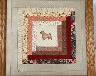 Signed, Framed Quilt Dog Wall Art  Handmade Patchwork Terrier Design