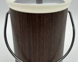 Kromex USA Ice Bucket Faux Wood Grain Mid Century Barware w Lid  Handle