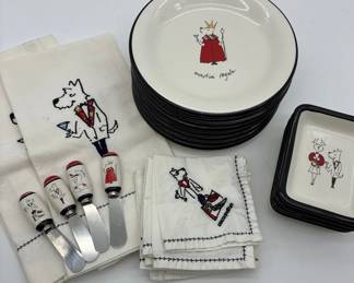 World Market Whimsical Dinnerware Lot  Plates, Tray, Spreaders  Napkins