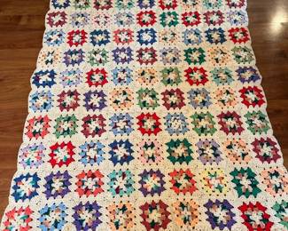 Vintage Hand Knitted Granny square Afghan