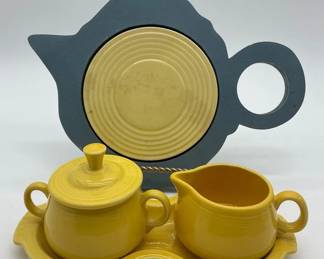 Fiestaware Trivet CreamerAnd Sugar Bowl Lid set Homer Laughlin USA