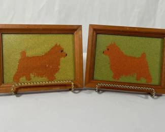 Framed Dog Needlepoint Art 2  Terrier Silhouette Wall Dcor